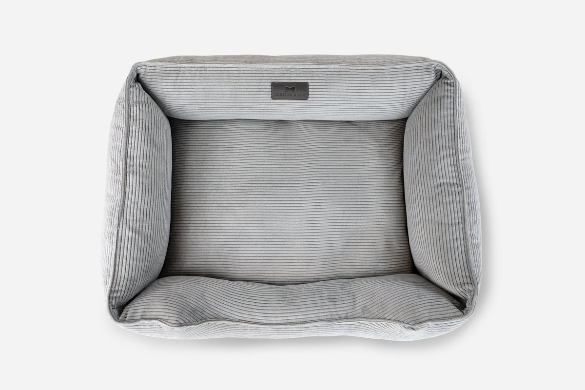 Chester and Lee gray fancy corduroy sleeper dog bed luxury premium pet bed