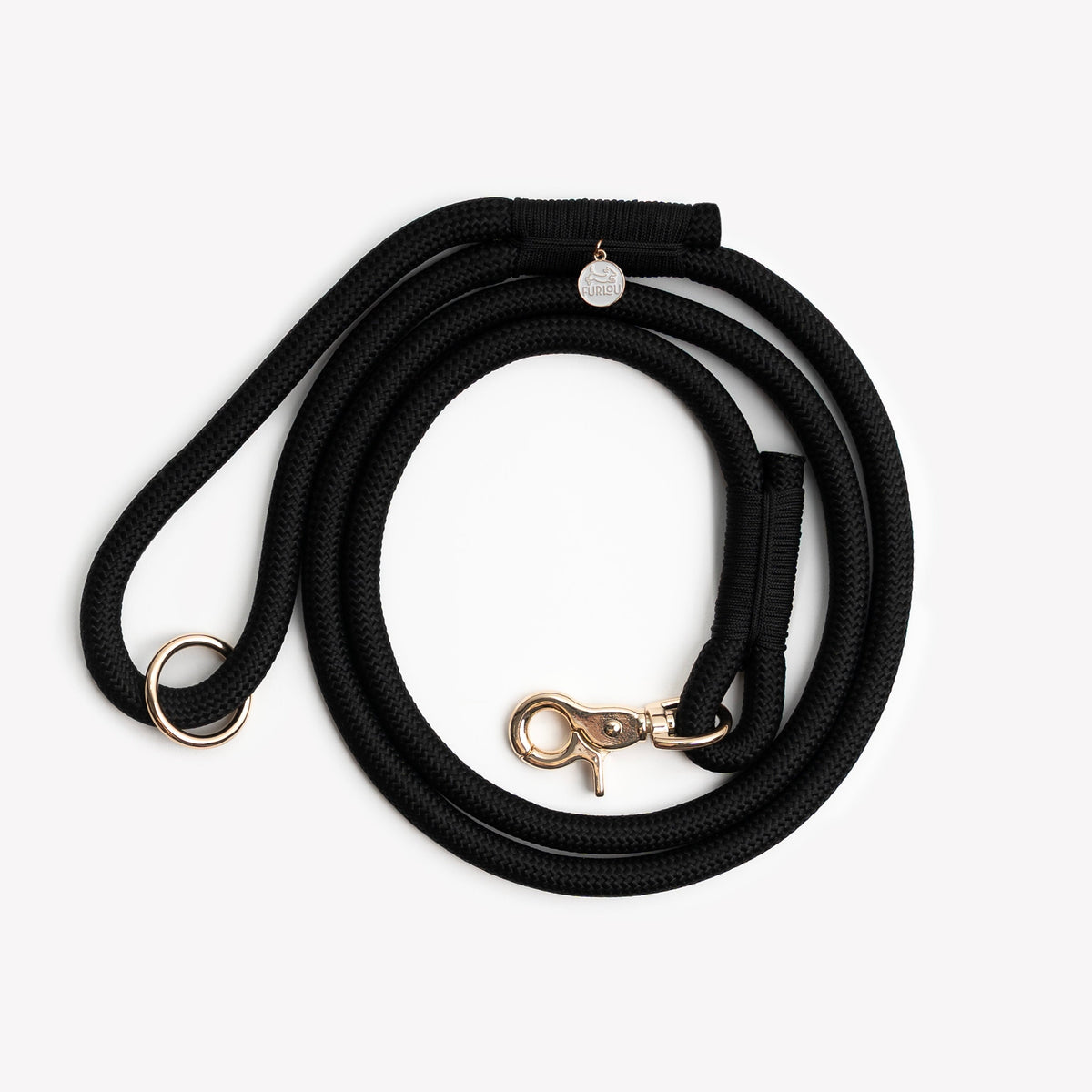 Black braided rope dog leash premium handcrafted sleek classic style