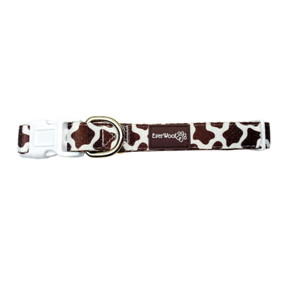 Chocolate cow print adjustable dog collar durable hardware small to large dogs