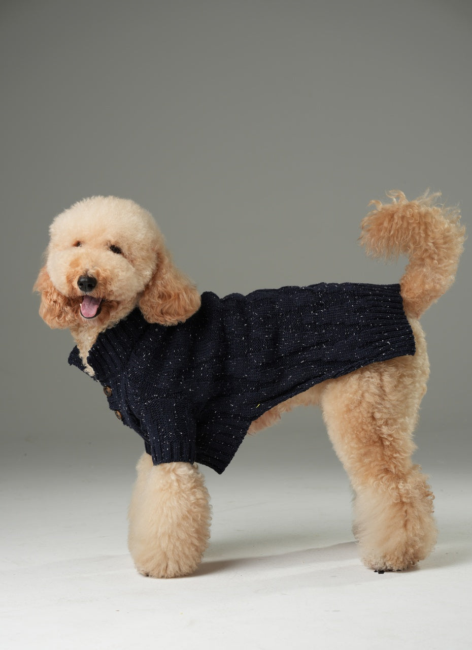 Glacier navy high-neck knit dog sweater with vintage chest buttons blended yarn 6 sizes