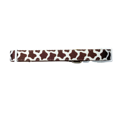 Chocolate cow print adjustable dog collar durable hardware small to large dogs