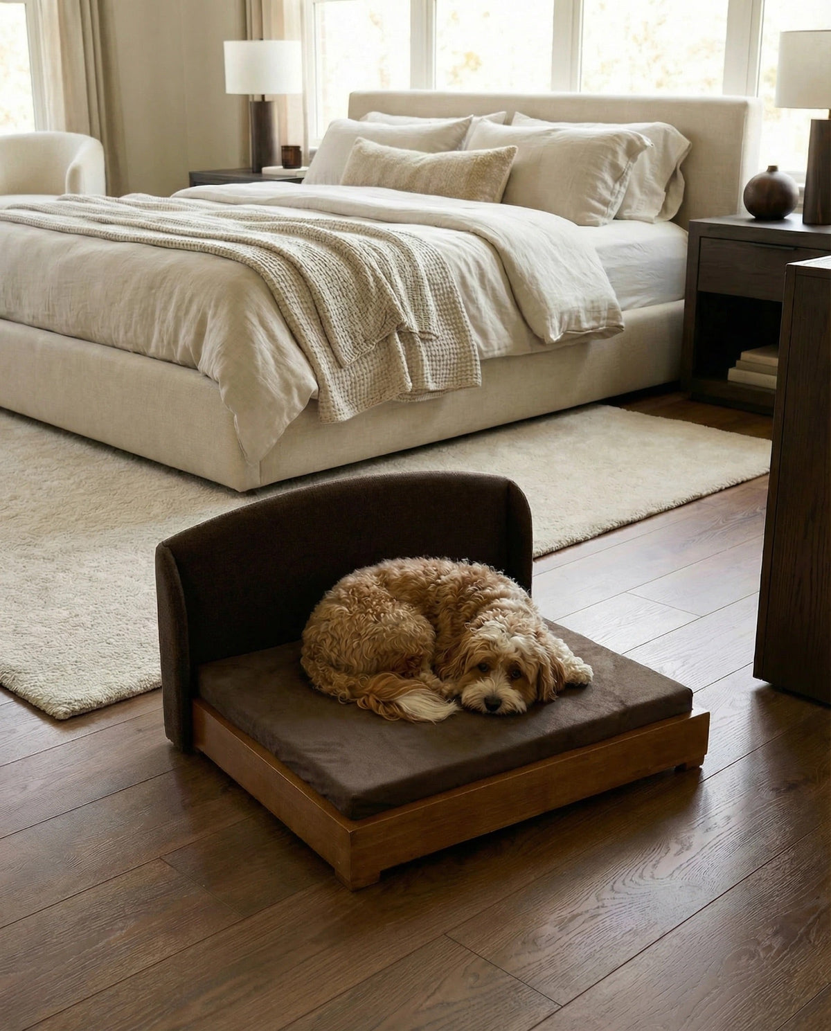 The Haven luxury handcrafted solid hardwood dog bed orthopedic memory foam waterproof washable cover