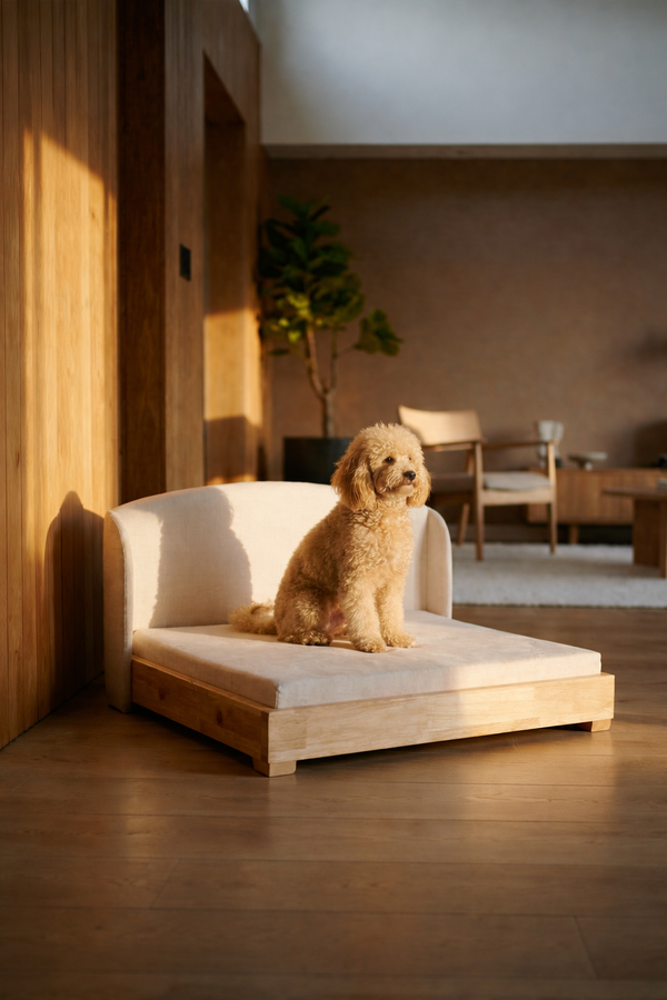 The Haven luxury handcrafted solid hardwood dog bed orthopedic memory foam waterproof washable cover