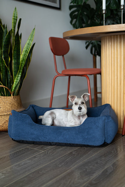 Fancy Corduroy Sleeper Dog Bed Blue