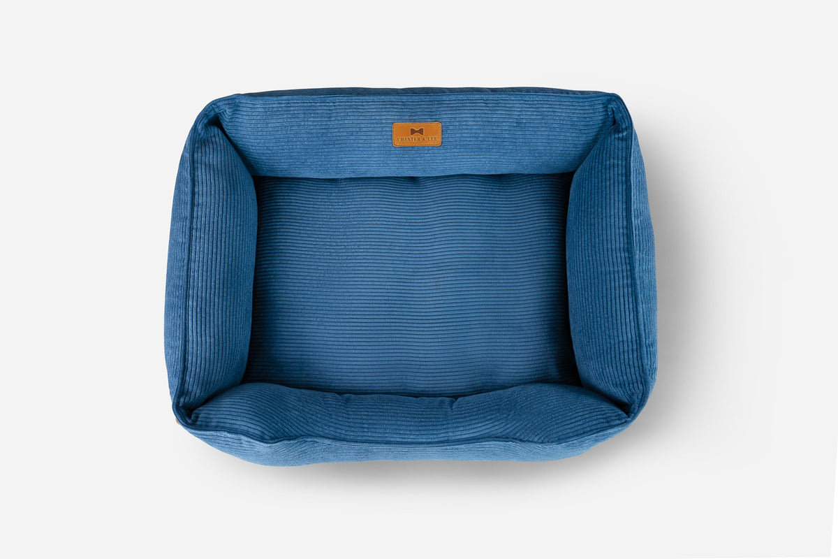 Fancy Corduroy Sleeper Dog Bed Blue
