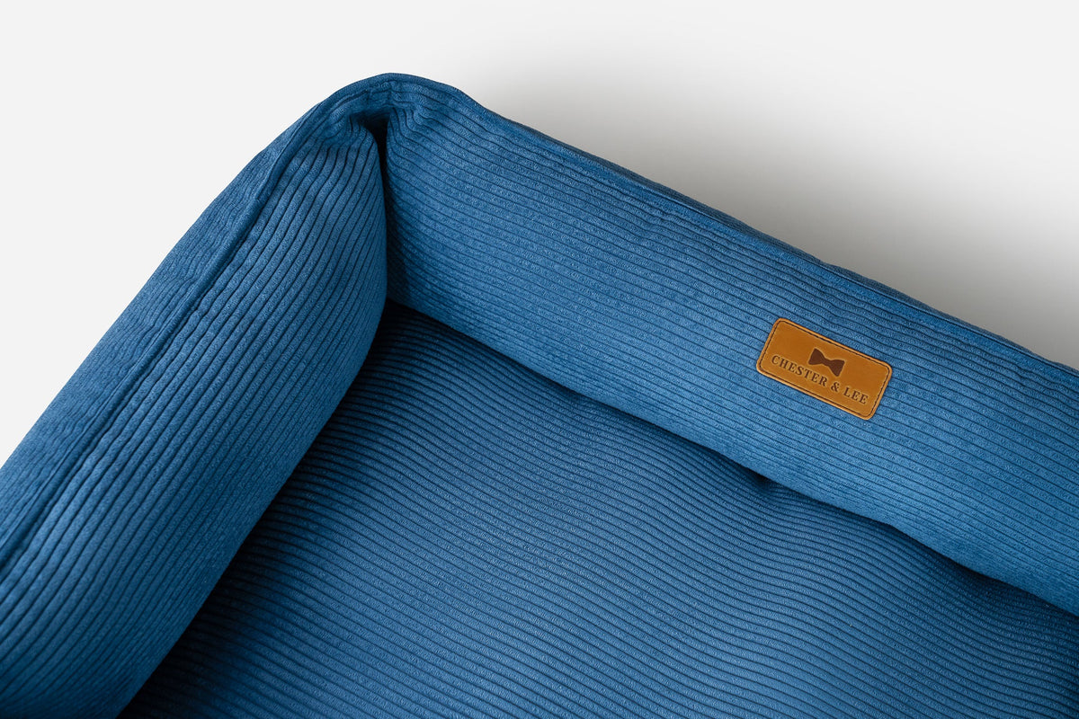 Fancy Corduroy Sleeper Dog Bed Blue