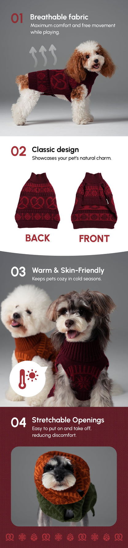 Pretzel Pet Sweater - Burgundy Red