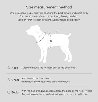 Diagram showing how to measure a dog for size on a gray background