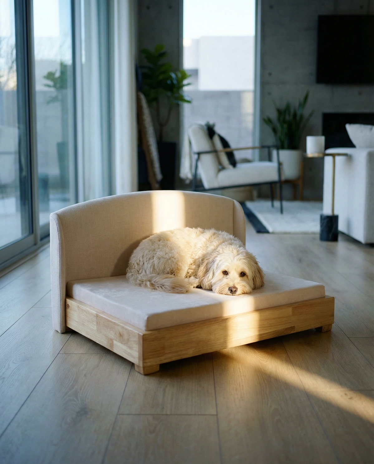 The Haven luxury handcrafted solid hardwood dog bed orthopedic memory foam waterproof washable cover