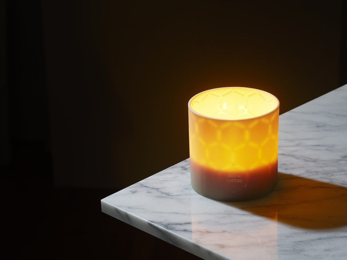 Pagua Bay handcrafted luxury beeswax candle with reusable vessel Caribbean inspired fragrance