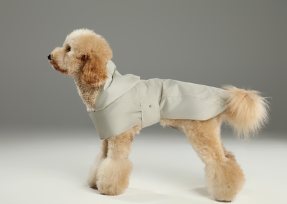 Beige capsule waterproof foldable dog raincoat cloak design with reflective strips adjustable straps