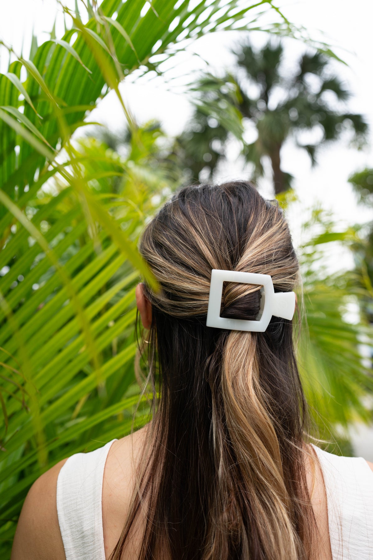 Coconut white medium flat square hair clip minimalist hair accessory secure hold