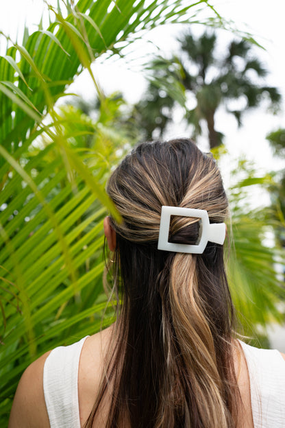 Coconut white medium flat square hair clip minimalist hair accessory secure hold