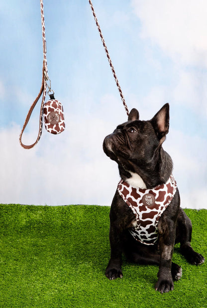 Chocolate cow print adjustable no pull dog harness secure comfortable fit