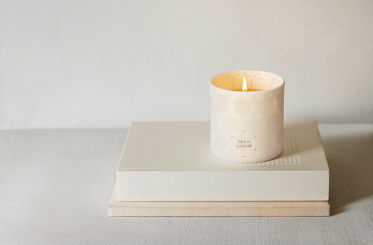 Pagua Bay handcrafted luxury beeswax candle with reusable vessel Caribbean inspired fragrance