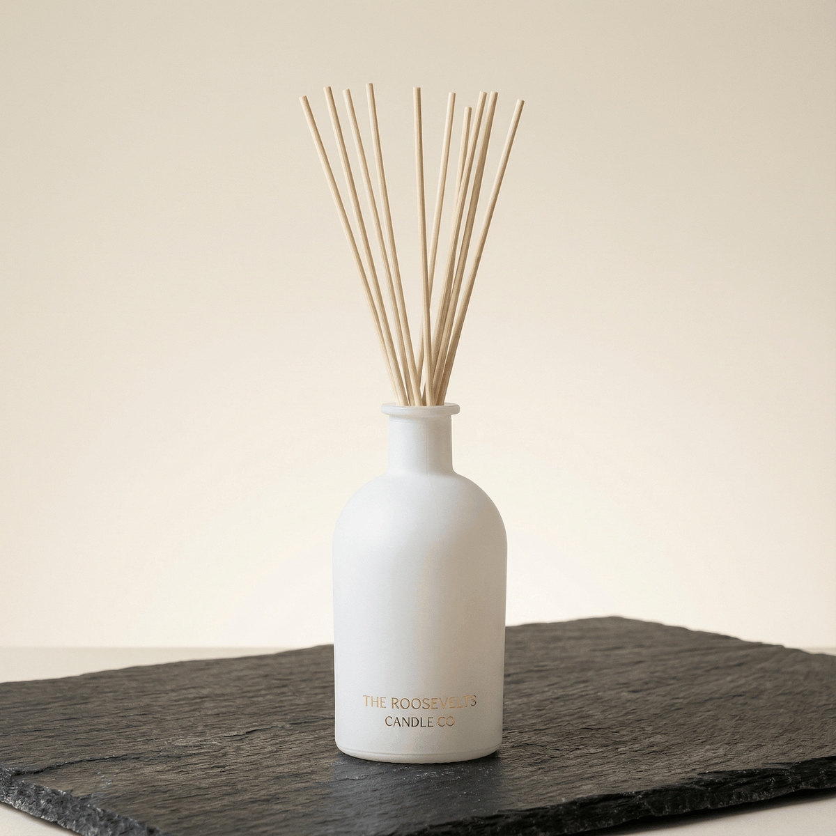 Denali reed diffuser with teak leather cedarwood and palo santo scent notes