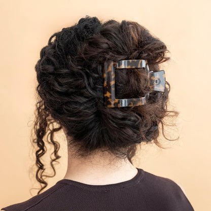 Tortoise large flat square hair clip acetate everyday hair accessory
